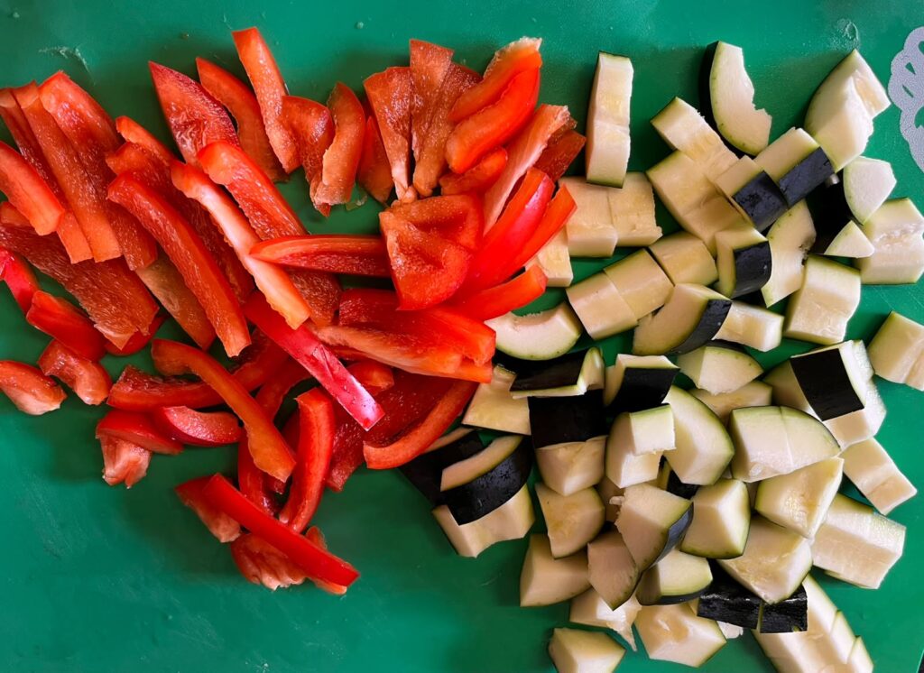Tomato, Courgette & Red Pepper Tart ingredients chopped
