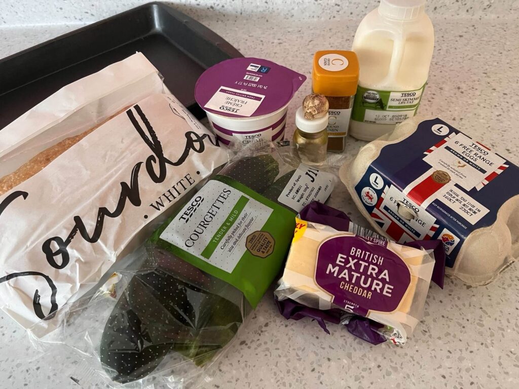 Courgette, Basil and Cheddar Bread Frittata Ingredients